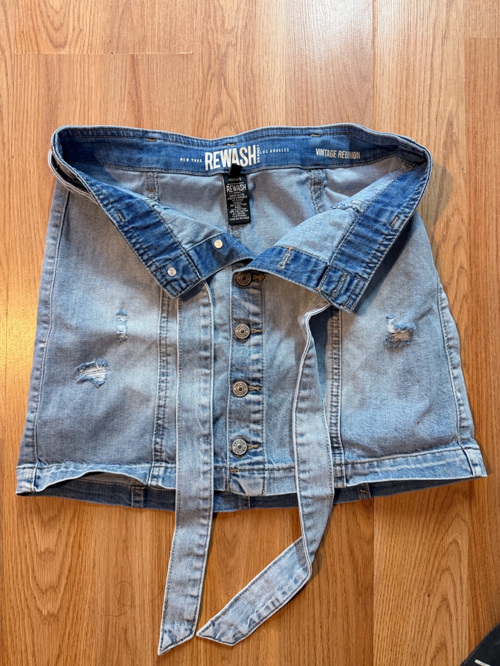 Rewash Light Blue Distressed Denim Mini Skirt